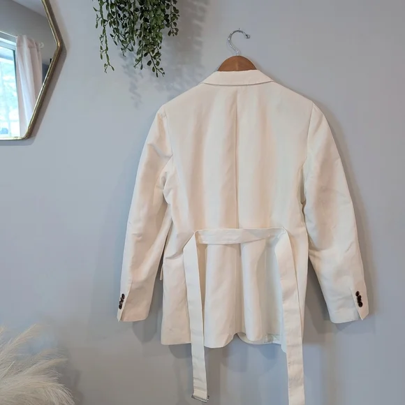 Lafayette 148 New York Kettson Cream Belted Suit Jacket Size 10 - Picture 5 of 14